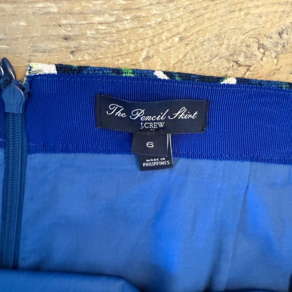 J Crew Women's Skirt Blue Beige Floral Cotton Pencil Knee Length B8203 BD19 - Picture 2 of 5